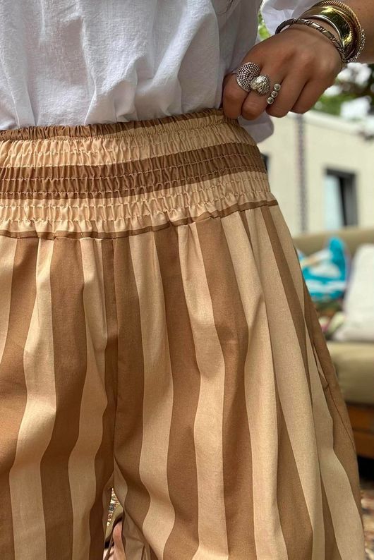 Bloc Stripe Wide Leg Pant Nutmeg & Cedar